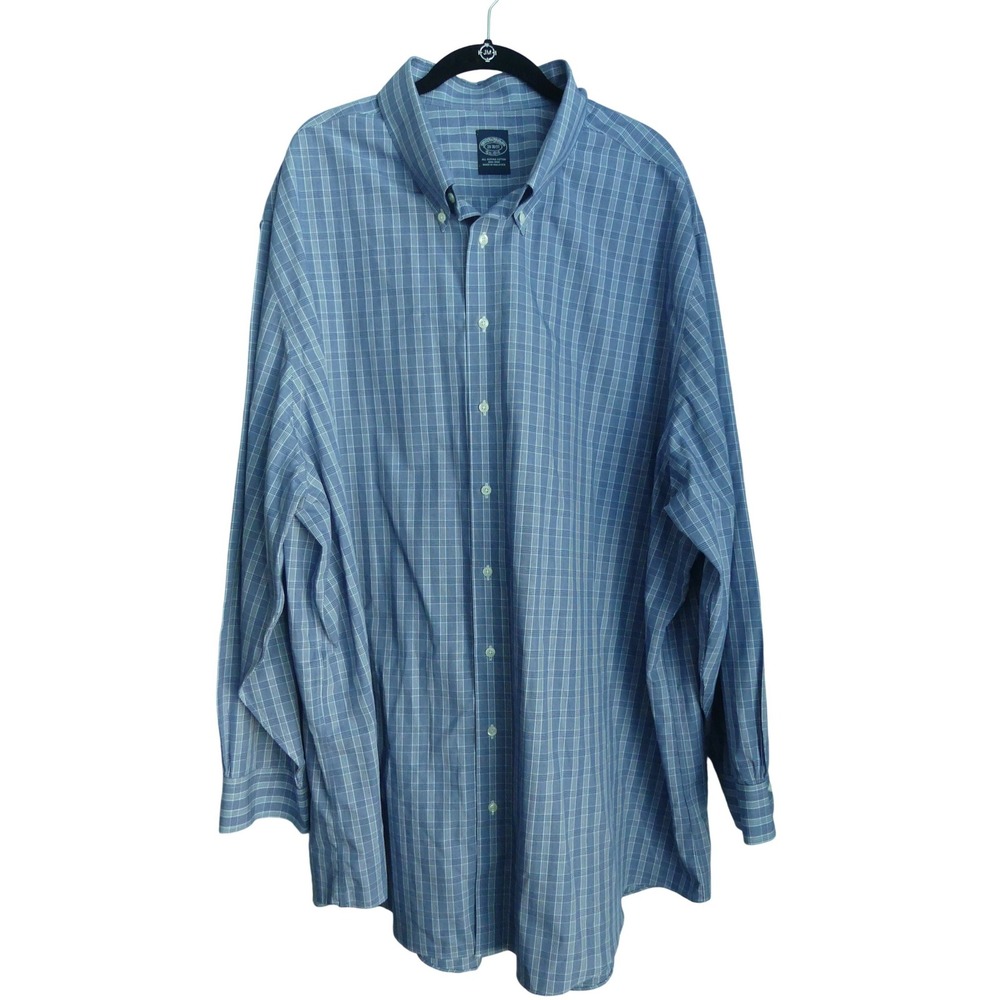 Brooks Brothers Big Tall Supima Cotton Dress Shirt Blue Plaid 20 36/37 No Iron